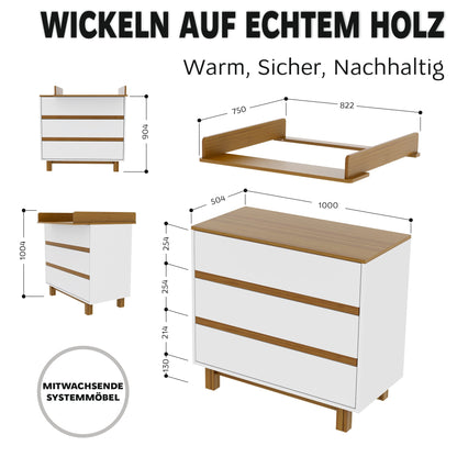 Wickelkommode aus Holz weiß/natur - Vilha